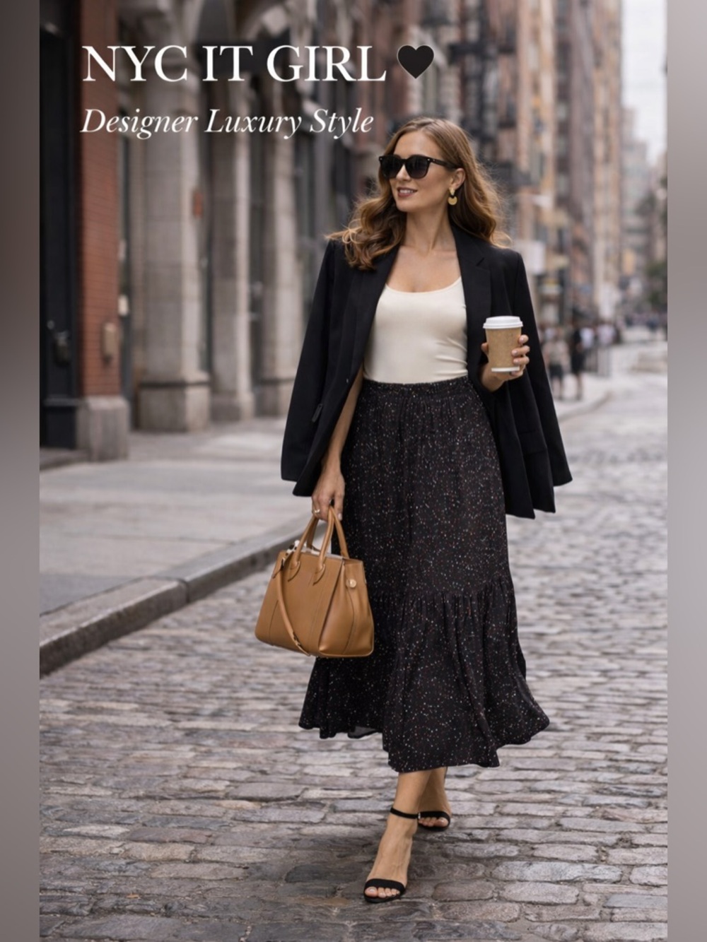 NWT Coach Black Tiered Maxi Skirt โจ Designer Polka Dot Midi Flowy Luxury Chic